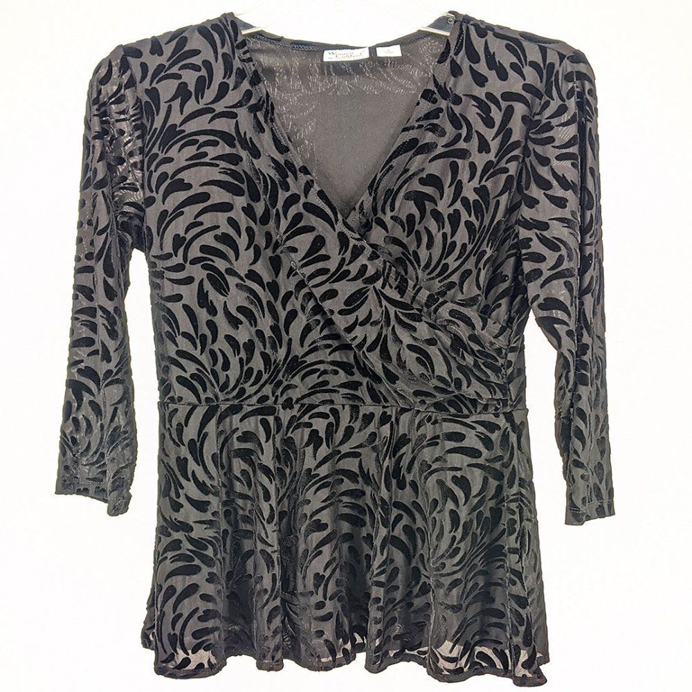Women With Control Peplum Tunic Babydoll Top Womens  Small Black Velvet
